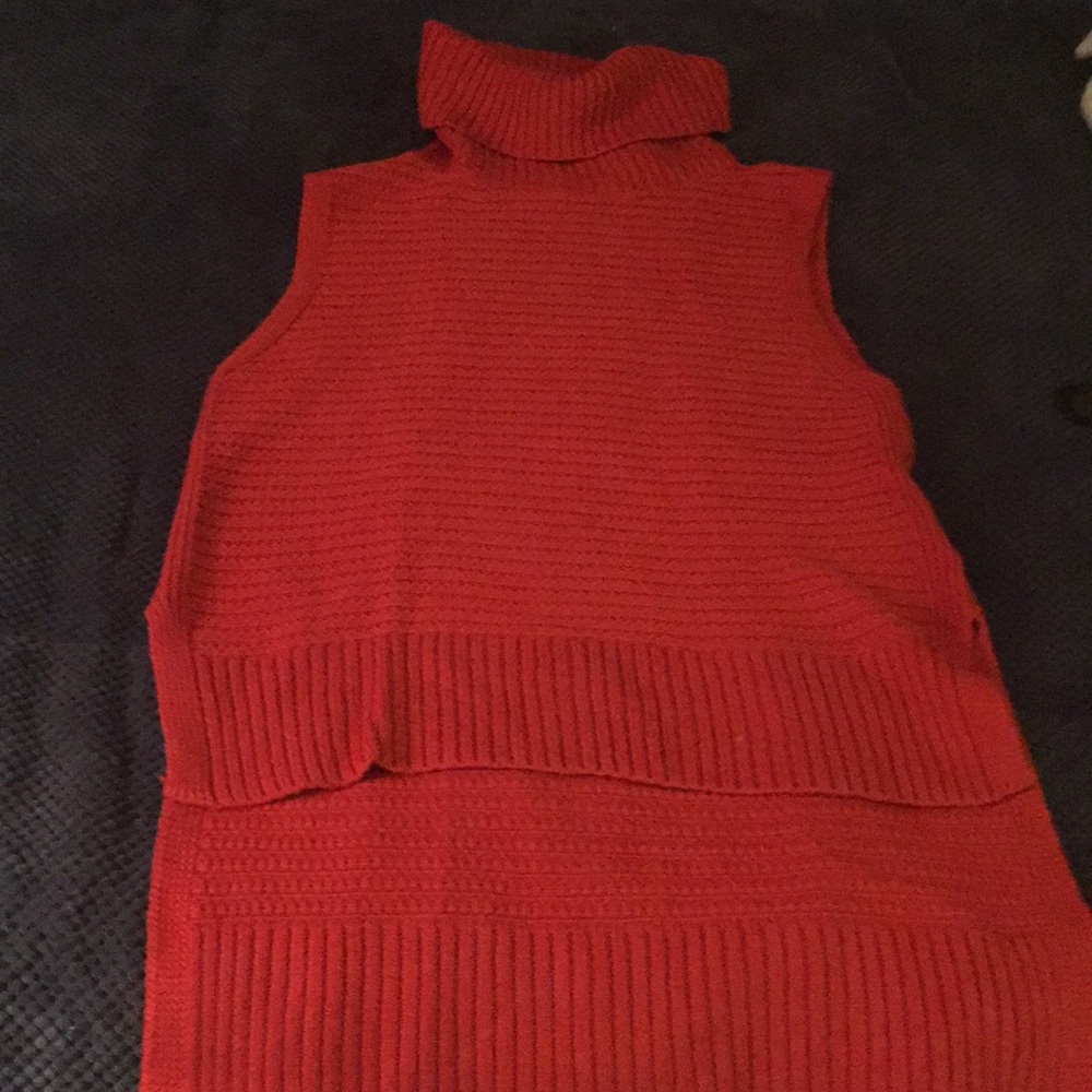 Red high lo sleeveless cotton sweater